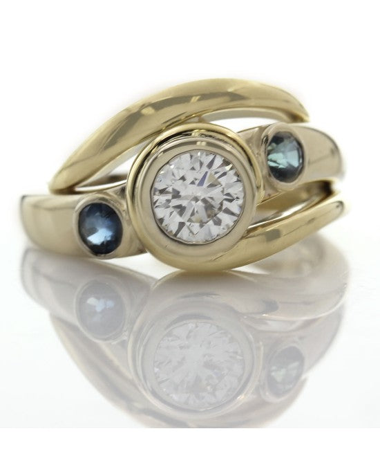 Diamond and Sapphire Fashion Ring in Yellow and White Gold