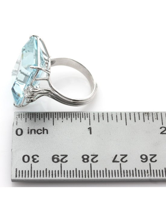 Emerald Cut Aquamarine and Baguette Diamond Ring