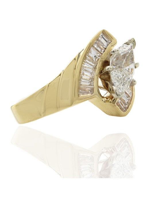 Marquise and Baguette Diamond Bypass Ring