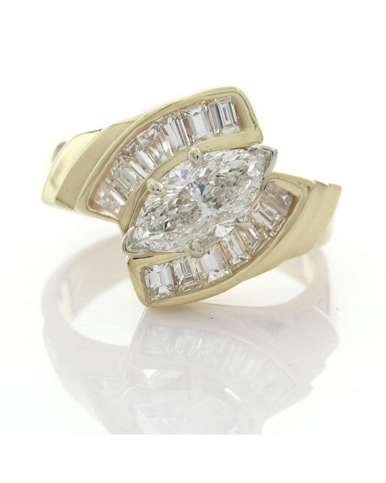 Marquise and Baguette Diamond Bypass Ring