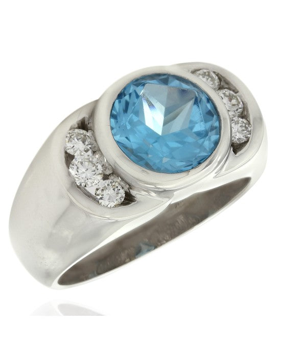 Gentleman's Blue Topaz and Diamond Ring