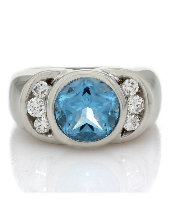 Gentleman's Blue Topaz and Diamond Ring