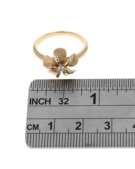 Diamond Solitare Plumeria Ring in Yellow Gold