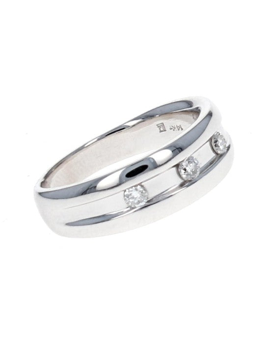 Gentleman's Three Stone Diamond Ring in White Gold