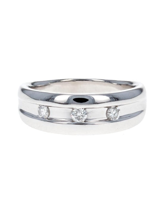 Gentleman's Three Stone Diamond Ring in White Gold