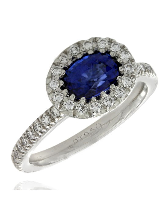 Sapphire and Diamond Halo Ring