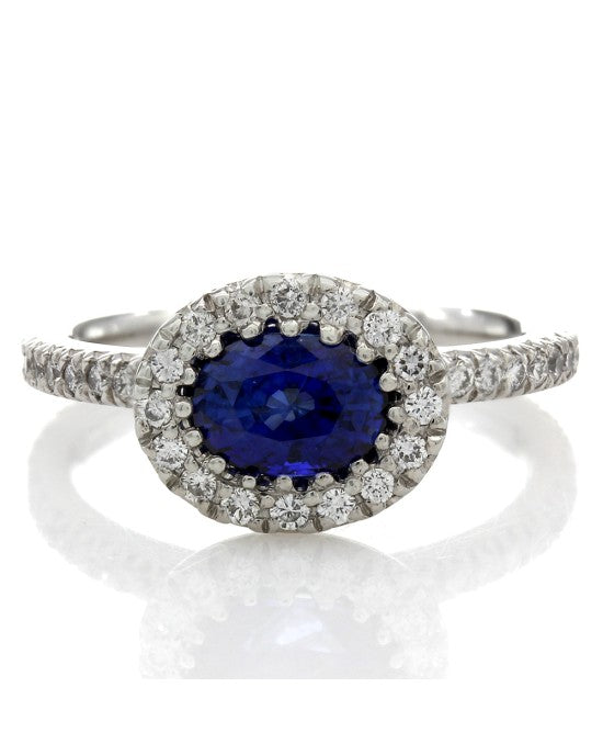 Sapphire and Diamond Halo Ring