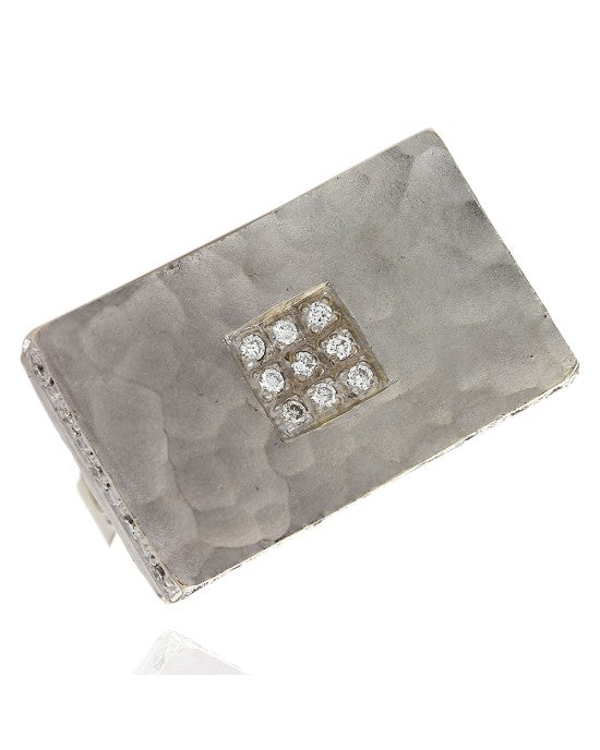 Concave Hammered Diamond Contemporary Ring