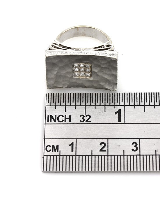Concave Hammered Diamond Contemporary Ring