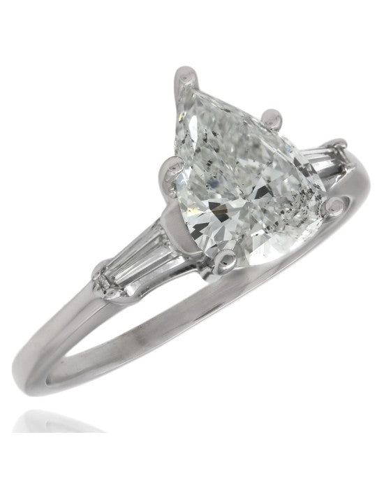 1.27ct Pear Solitaire and Baguette Diamond Engagement Ring