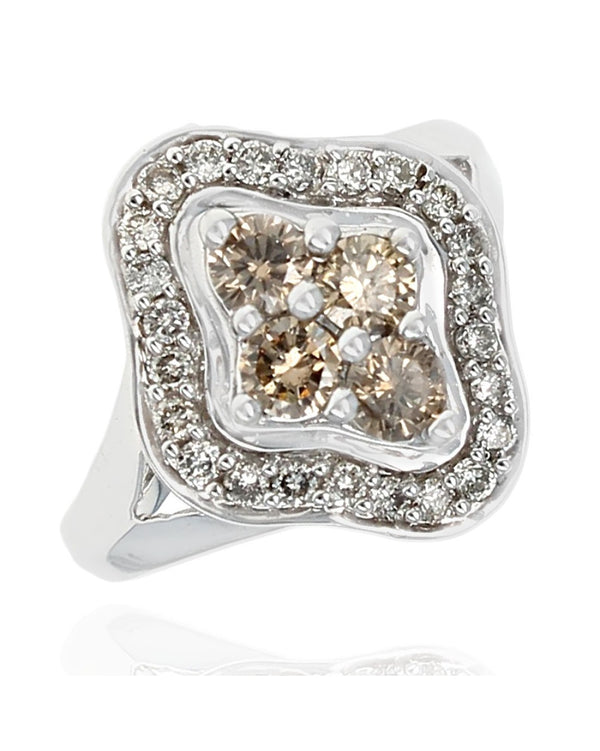Brown and White Diamond Quatrefoil Ring