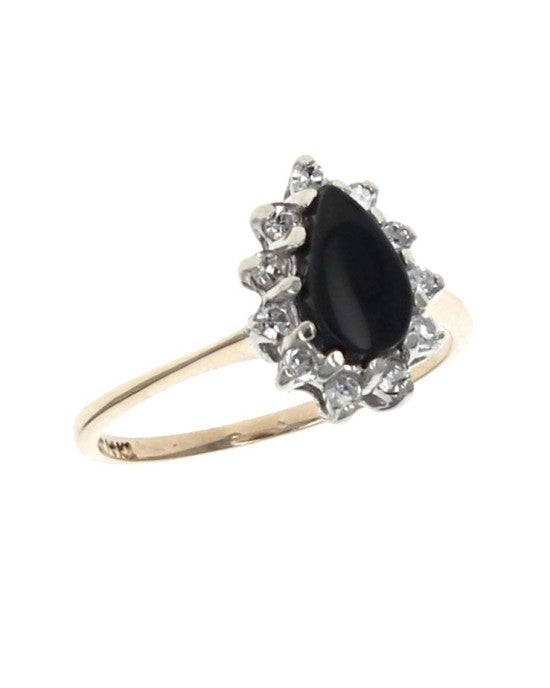 Black Onyx and Diamond Halo Ring