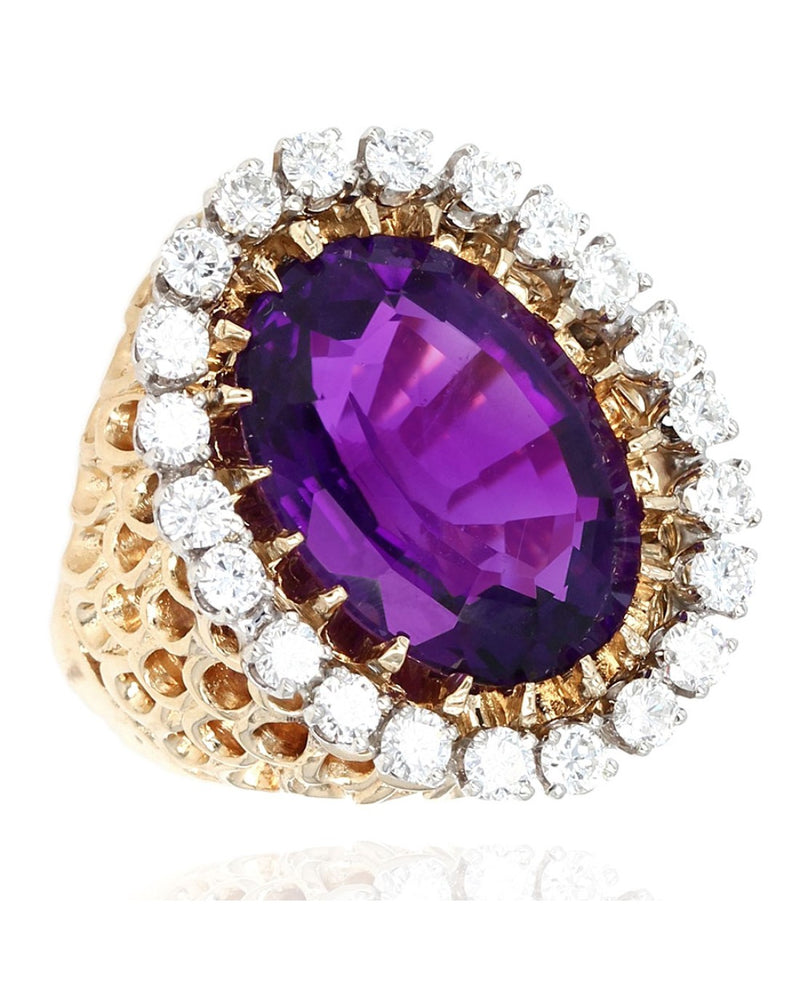 Amethyst and Diamond Halo Statement Ring