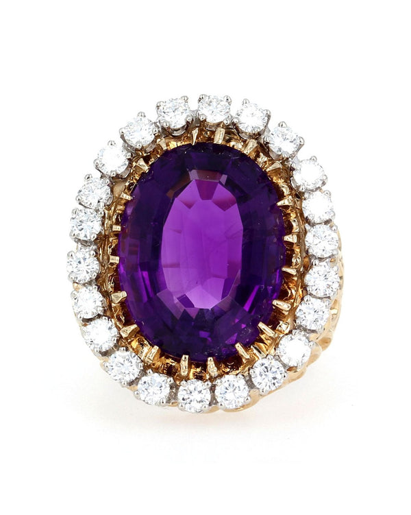 Amethyst and Diamond Halo Statement Ring