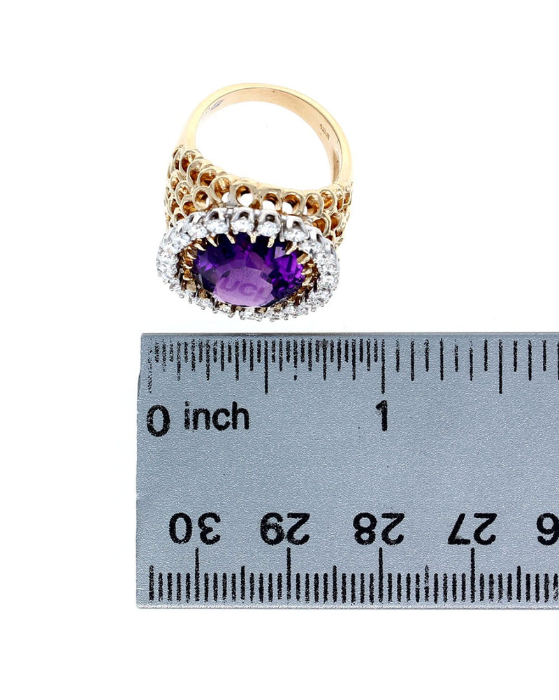 Amethyst and Diamond Halo Statement Ring