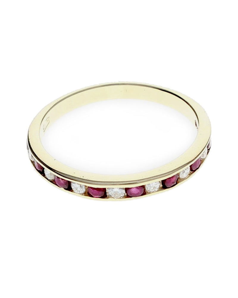 Alternating Raspberry Sapphire and Diamond Band