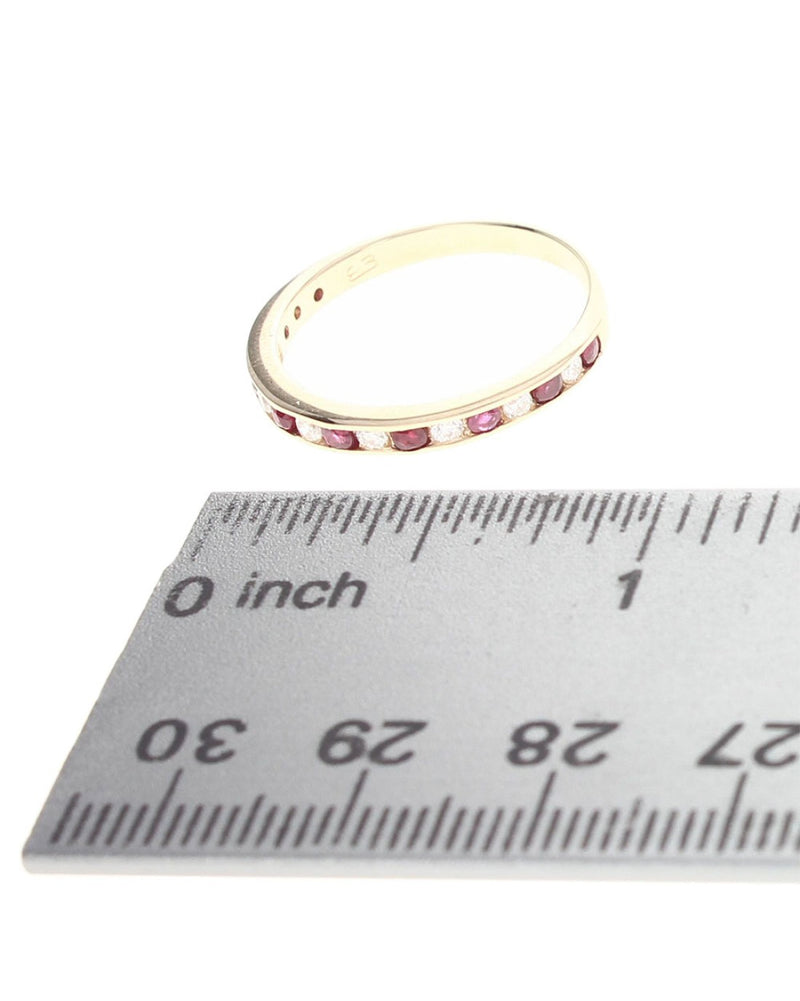Alternating Raspberry Sapphire and Diamond Band
