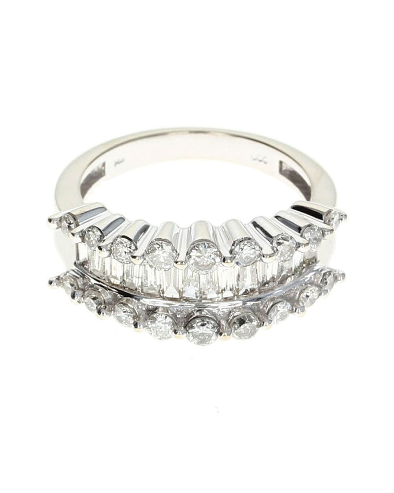 Three Row Round and Baguette Diamond Ring