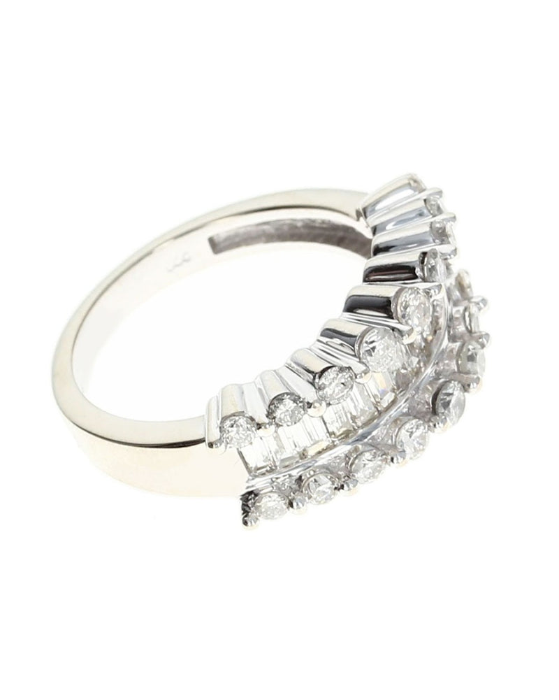 Three Row Round and Baguette Diamond Ring