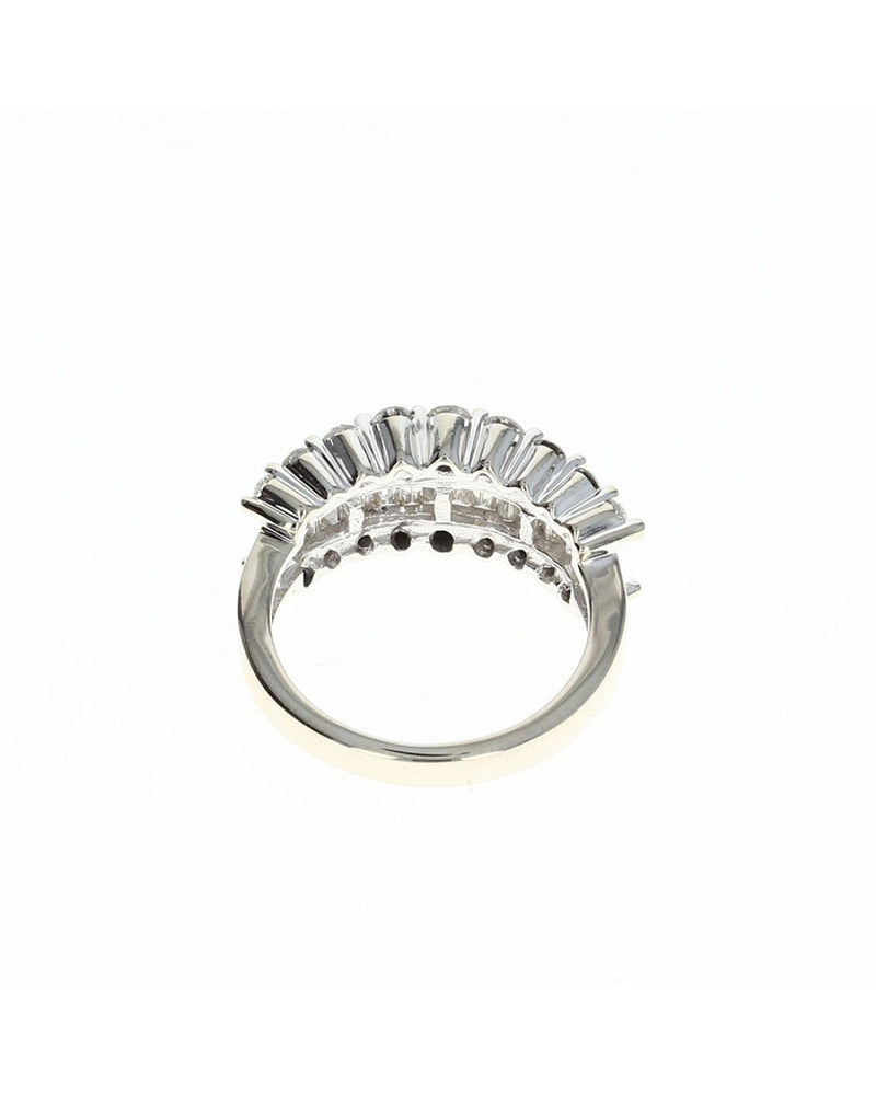 Three Row Round and Baguette Diamond Ring