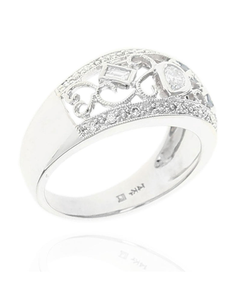 Mixed Cut Diamond Open Scroll Milgrain Band