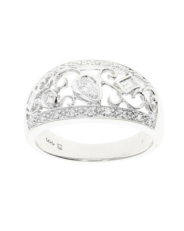 Mixed Cut Diamond Open Scroll Milgrain Band