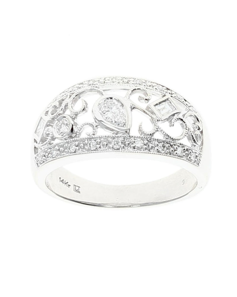 Mixed Cut Diamond Open Scroll Milgrain Band