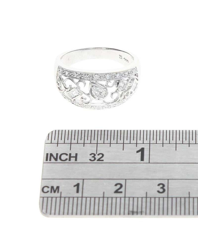 Mixed Cut Diamond Open Scroll Milgrain Band
