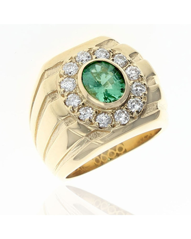 Gentlemans Green Tourmaline and Diamond Halo Ring