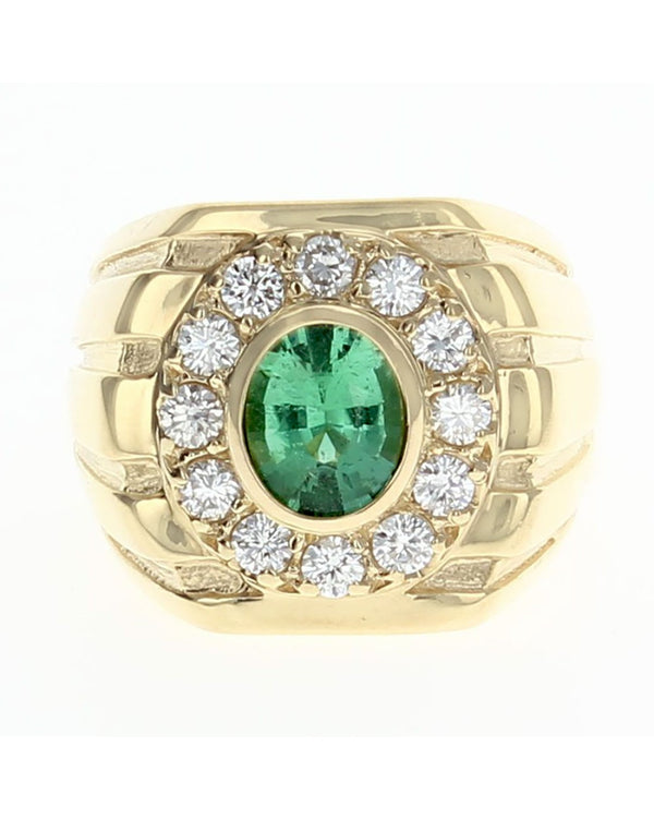 Gentlemans Green Tourmaline and Diamond Halo Ring