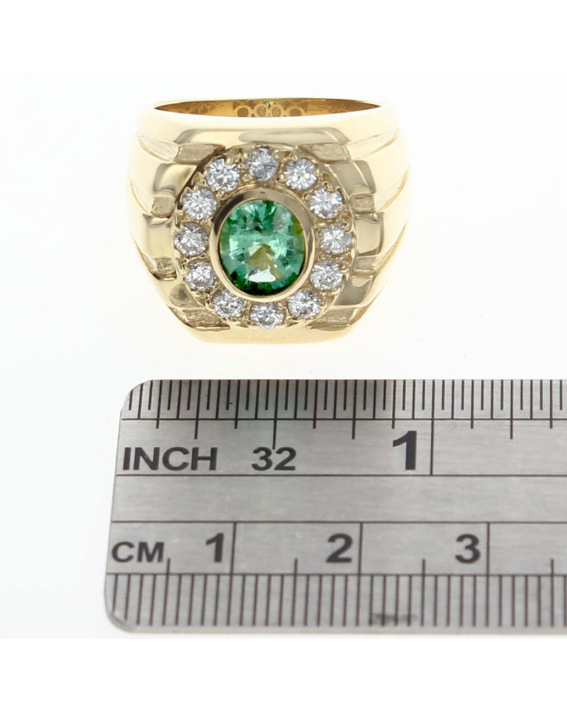 Gentlemans Green Tourmaline and Diamond Halo Ring