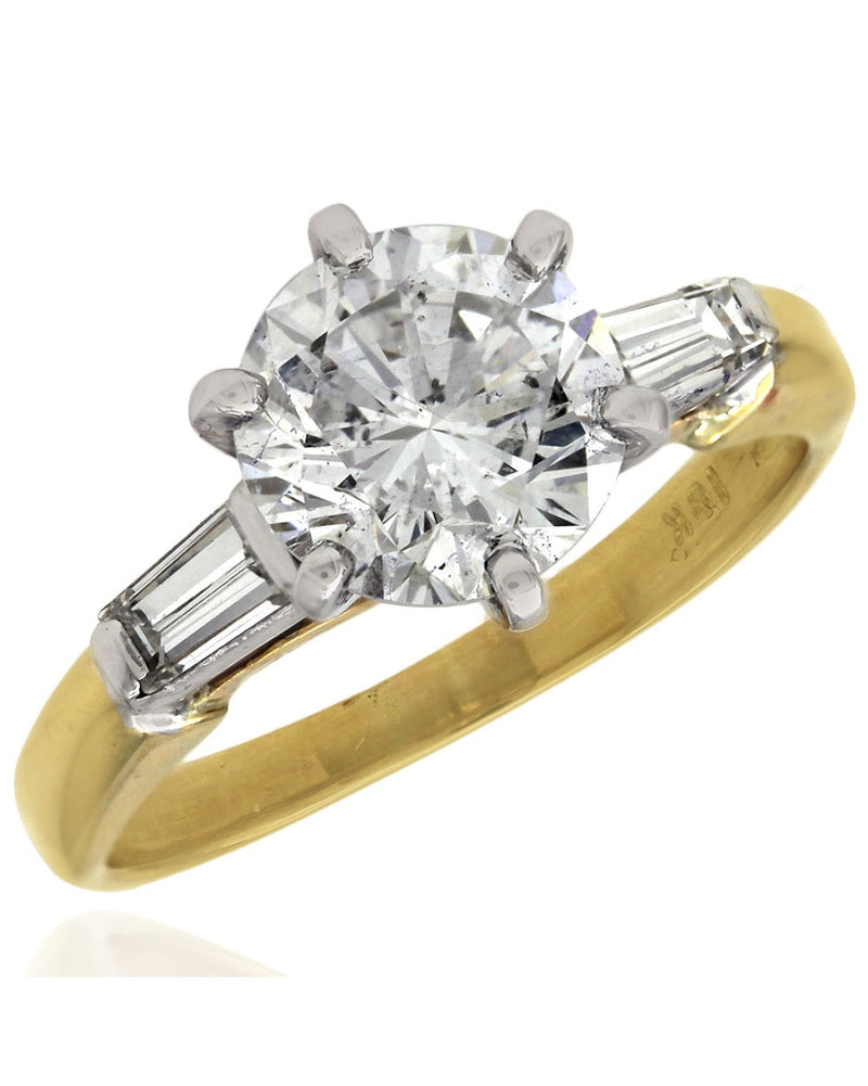 Round Diamond Solitaire Ring with Baguette Accents