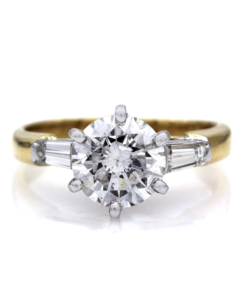 Round Diamond Solitaire Ring with Baguette Accents