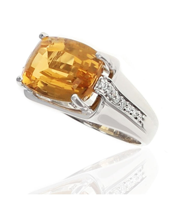 Fancy Cut Citrine and Diamond Pave Statement Ring