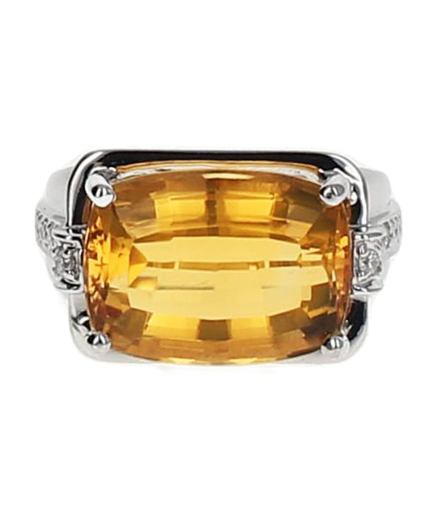 Fancy Cut Citrine and Diamond Pave Statement Ring