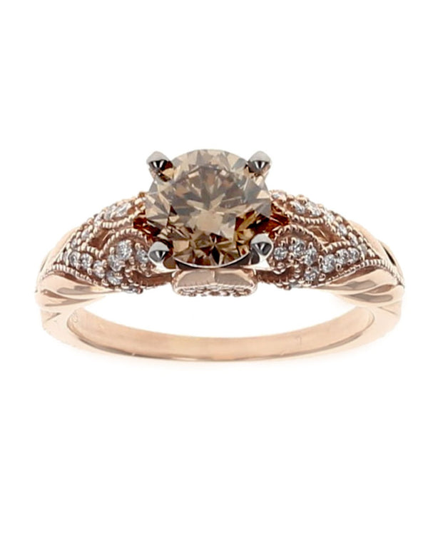 Chocolate and White Diamond Milgrain Accent Ring