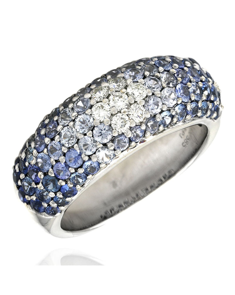Variegated Blue Sapphire and Diamond Pave Band Ring