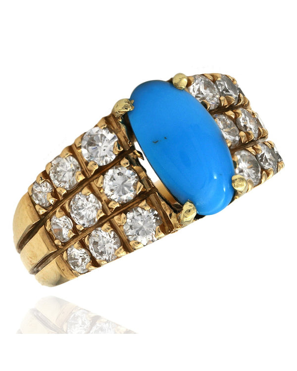 Oval Turquoise and Diamond Ring