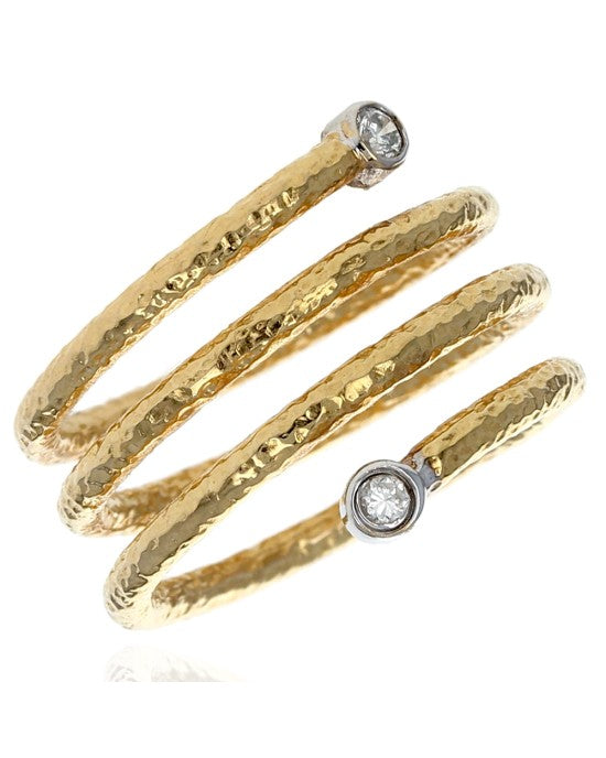 Textured Triple Wrap Ring w/ Diamond Ends in 18K Yellow Gold
