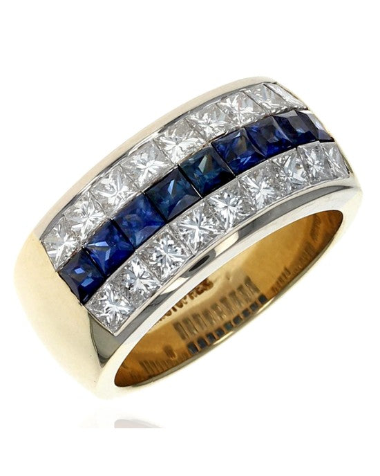 0.90ctw Sapphire and 1.98ctw Diamond Channel set Band/ Ring in 18KY Gold SZ 6.25