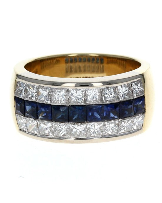 0.90ctw Sapphire and 1.98ctw Diamond Channel set Band/ Ring in 18KY Gold SZ 6.25