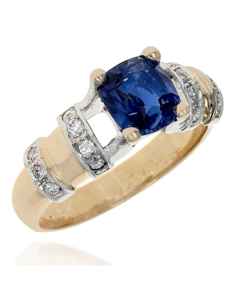 2.08ct Sri Lankan Sapphire and Diamond Ring in 18K Yellow Gold