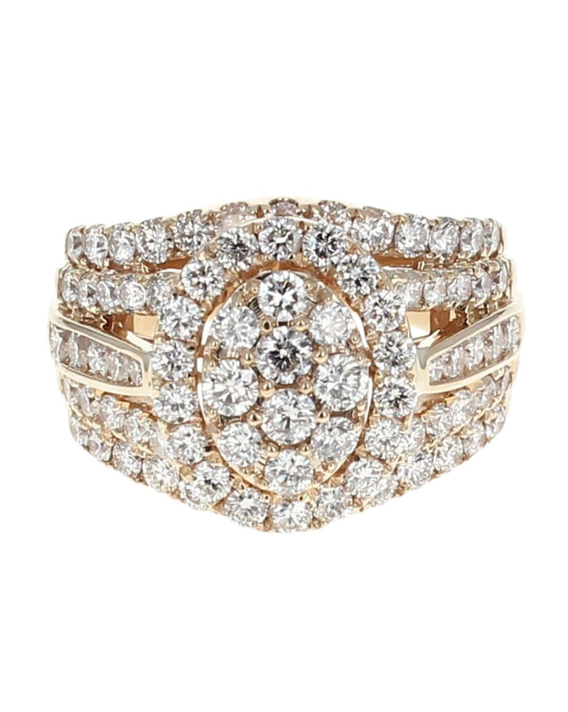 5 Row Diamond Halo Cluster Ring