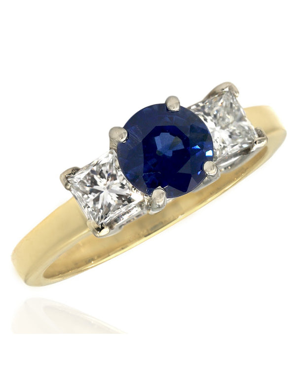 Sapphire and Diamond 3 Stone Ring