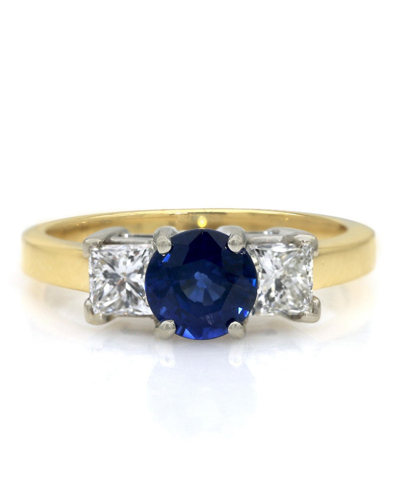 Sapphire and Diamond 3 Stone Ring