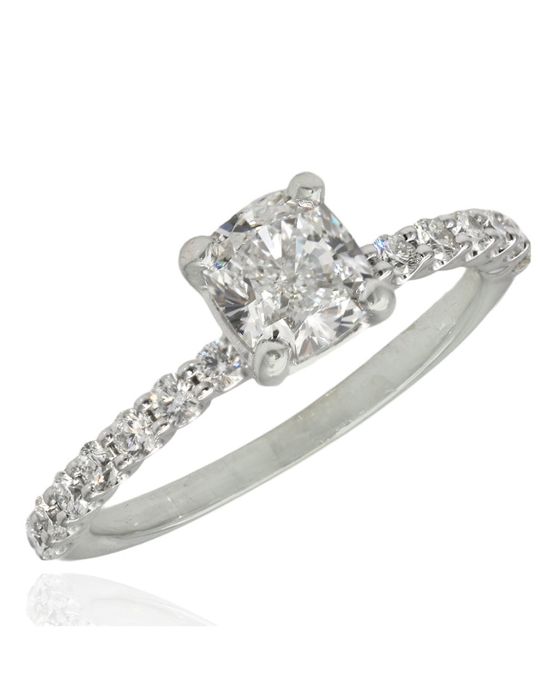 Cushion Cut Diamond Solitaire Ring in 14KW