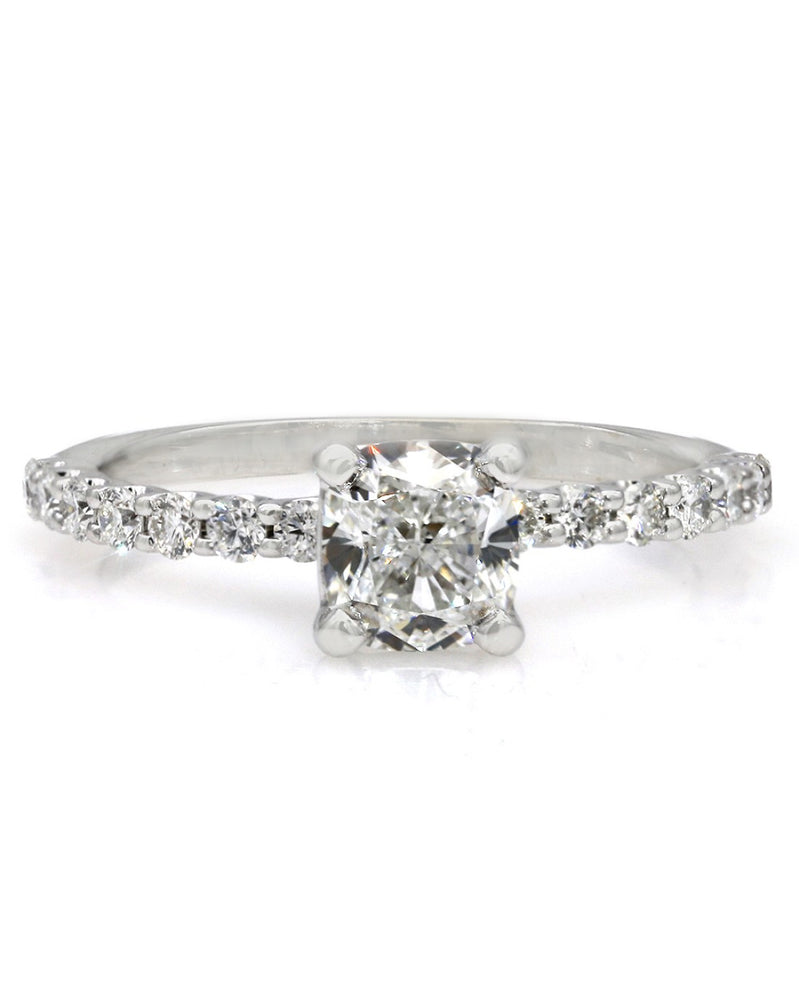 Cushion Cut Diamond Solitaire Ring in 14KW