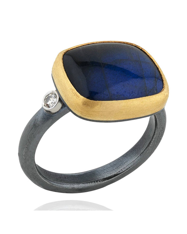 Lika Behar Kami Ring with Labradorite and Onyx Doublet