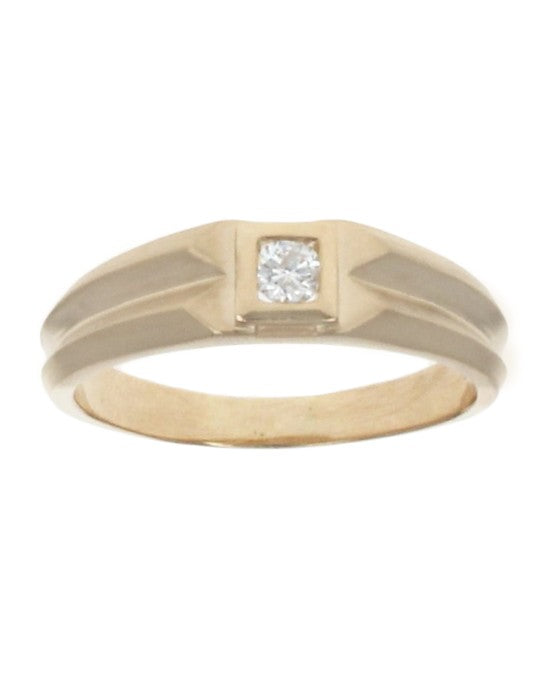 Gentlemans Diamond Solitaire Fluted Ring