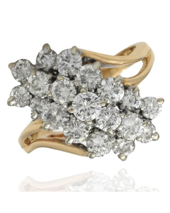 3 Row Diamond Elongated Cluster Ring